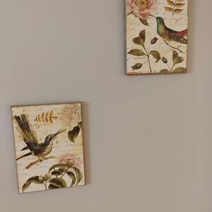 Floral and Bird Wall Art Set - Cream and Green